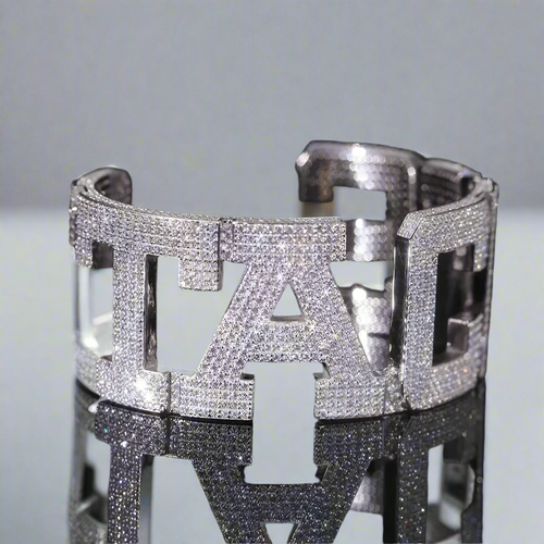 Moissanite Unisex Iced Out Solid Silver Custom Name Bangle shop name