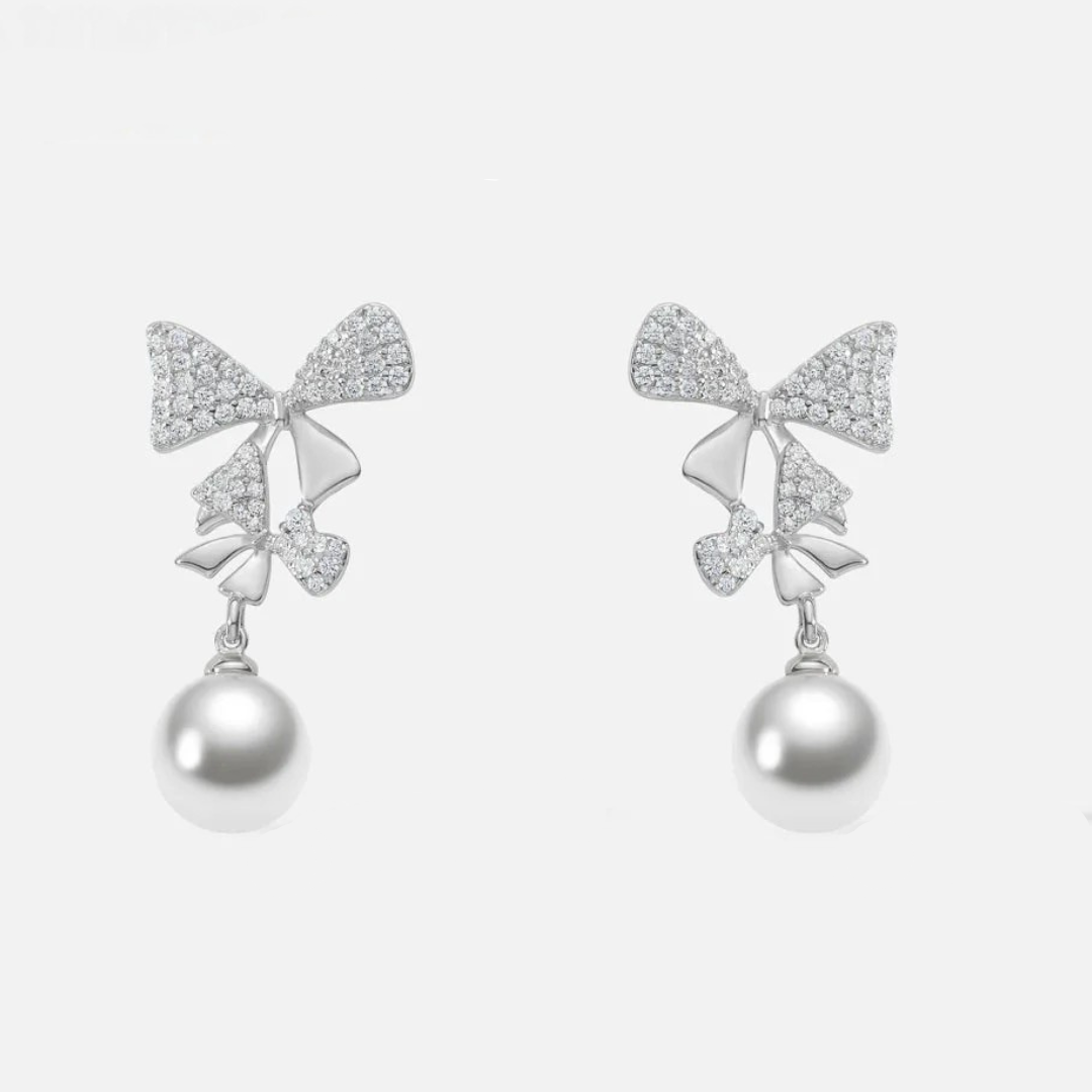Double Bow Pearl Drop Earrings shop name