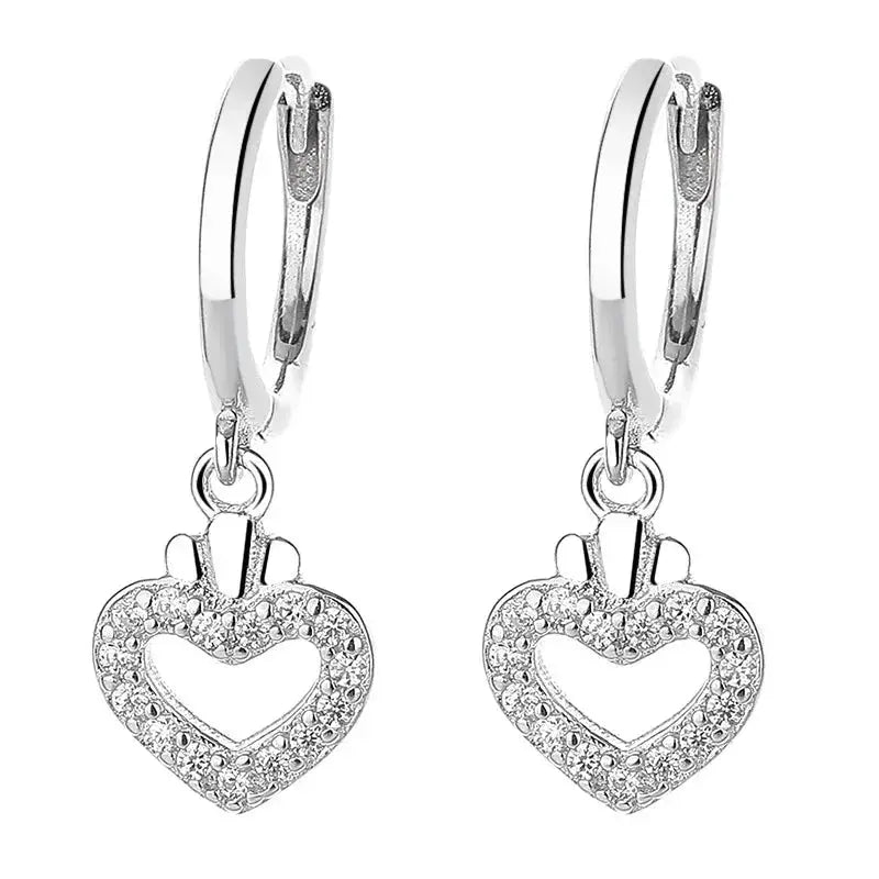 Hollow Pave Heart Charms Hoop Earrings shop name