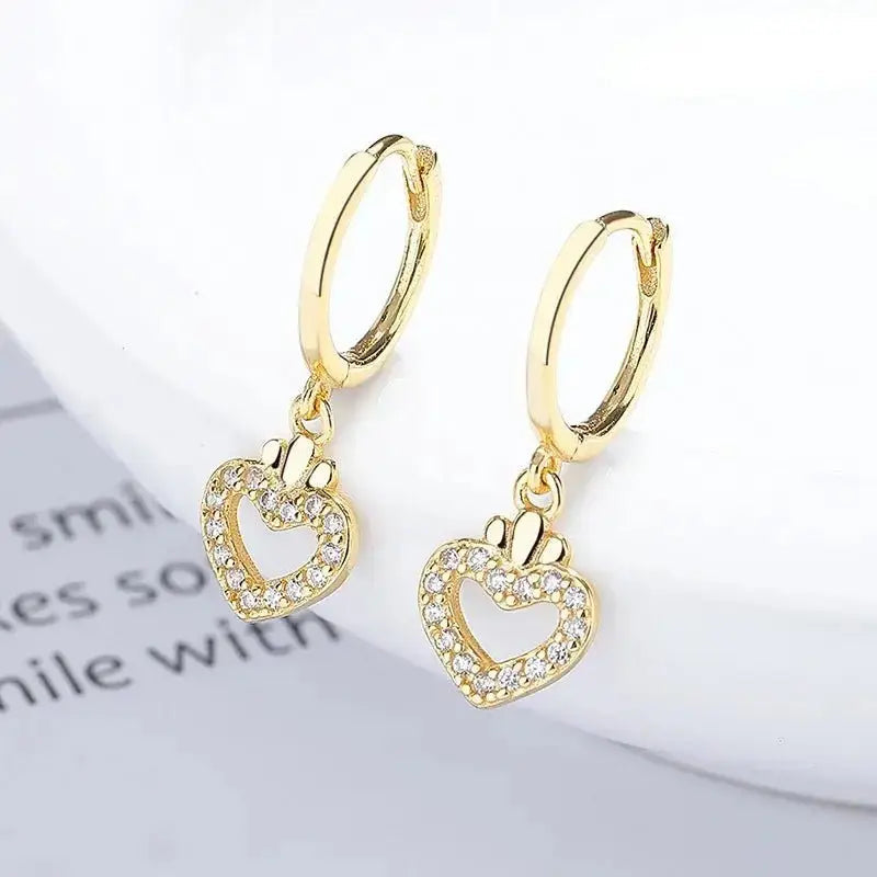 Hollow Pave Heart Charms Hoop Earrings shop name