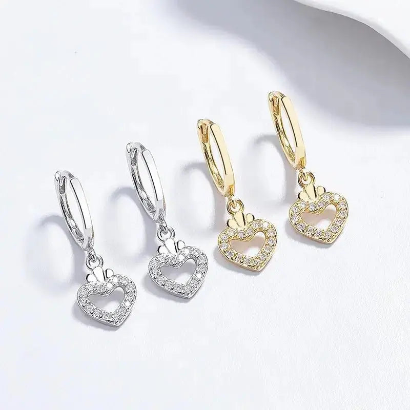 Hollow Pave Heart Charms Hoop Earrings shop name