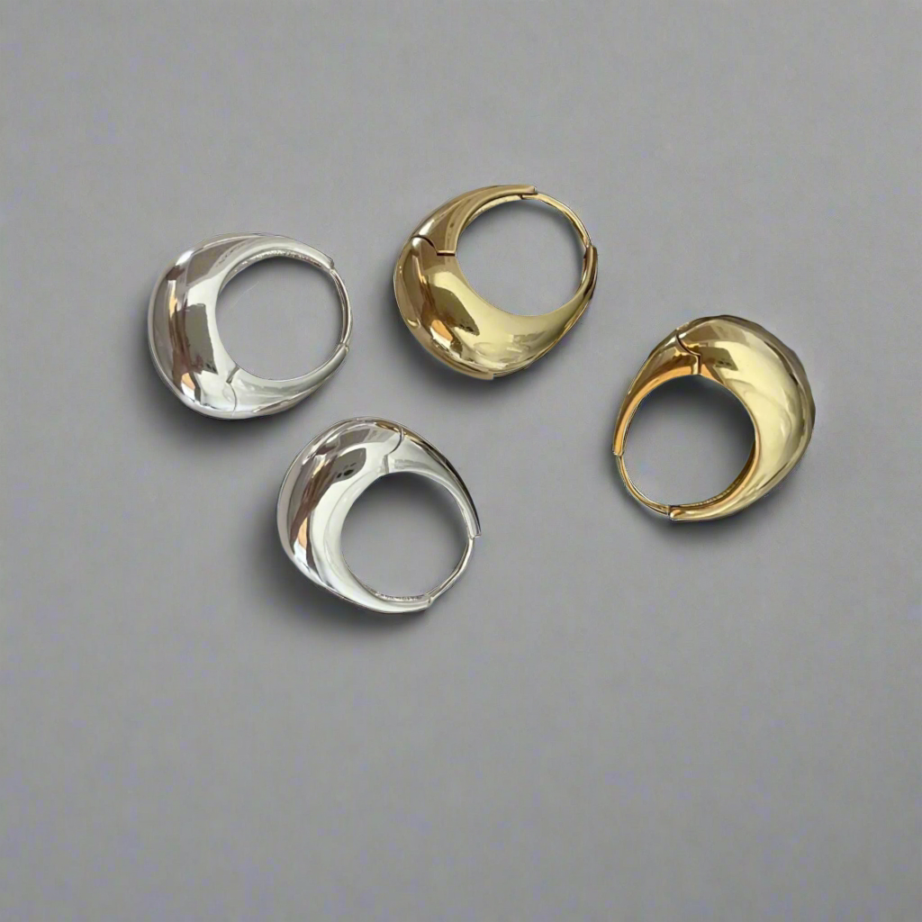 Chunky Silver and 18K Gold Dome Hoops shop name