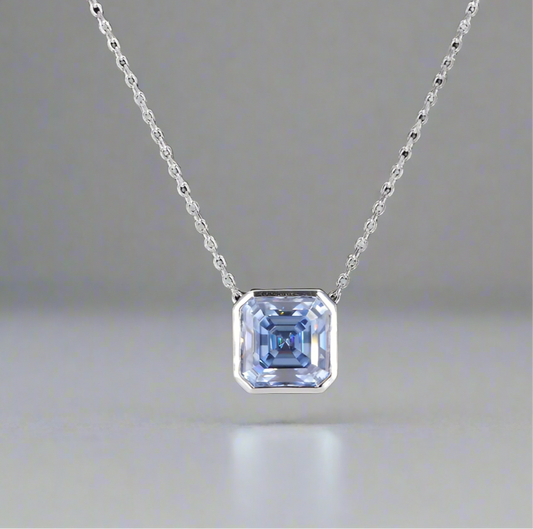 Royal Blue Moissanite Asscher Cut 9X9mm Necklace shop name