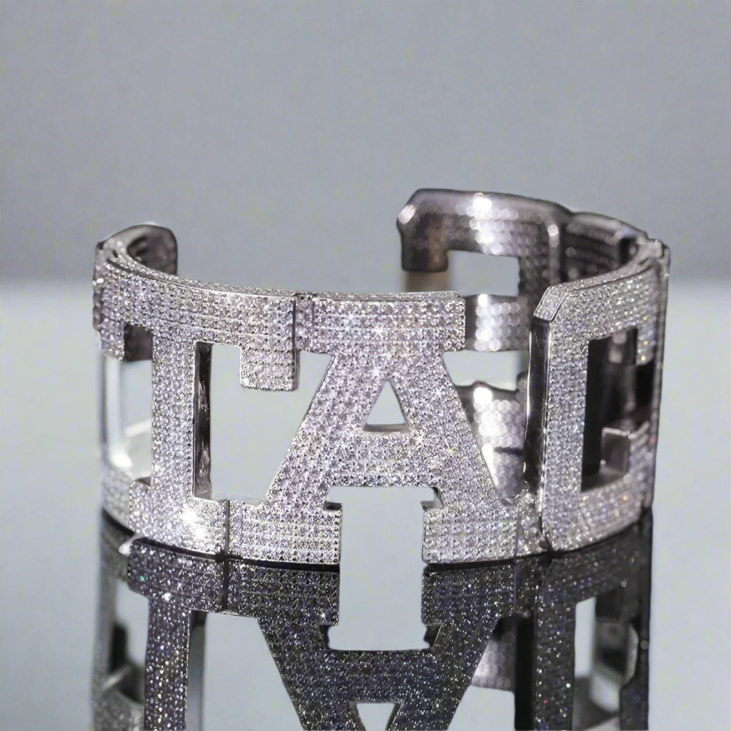 Moissanite Unisex Iced Out Solid Silver Custom Name Bangle shop name