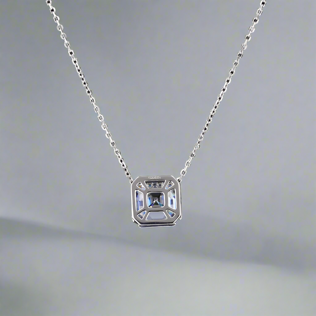 Royal Blue Moissanite Asscher Cut 9X9mm Necklace shop name