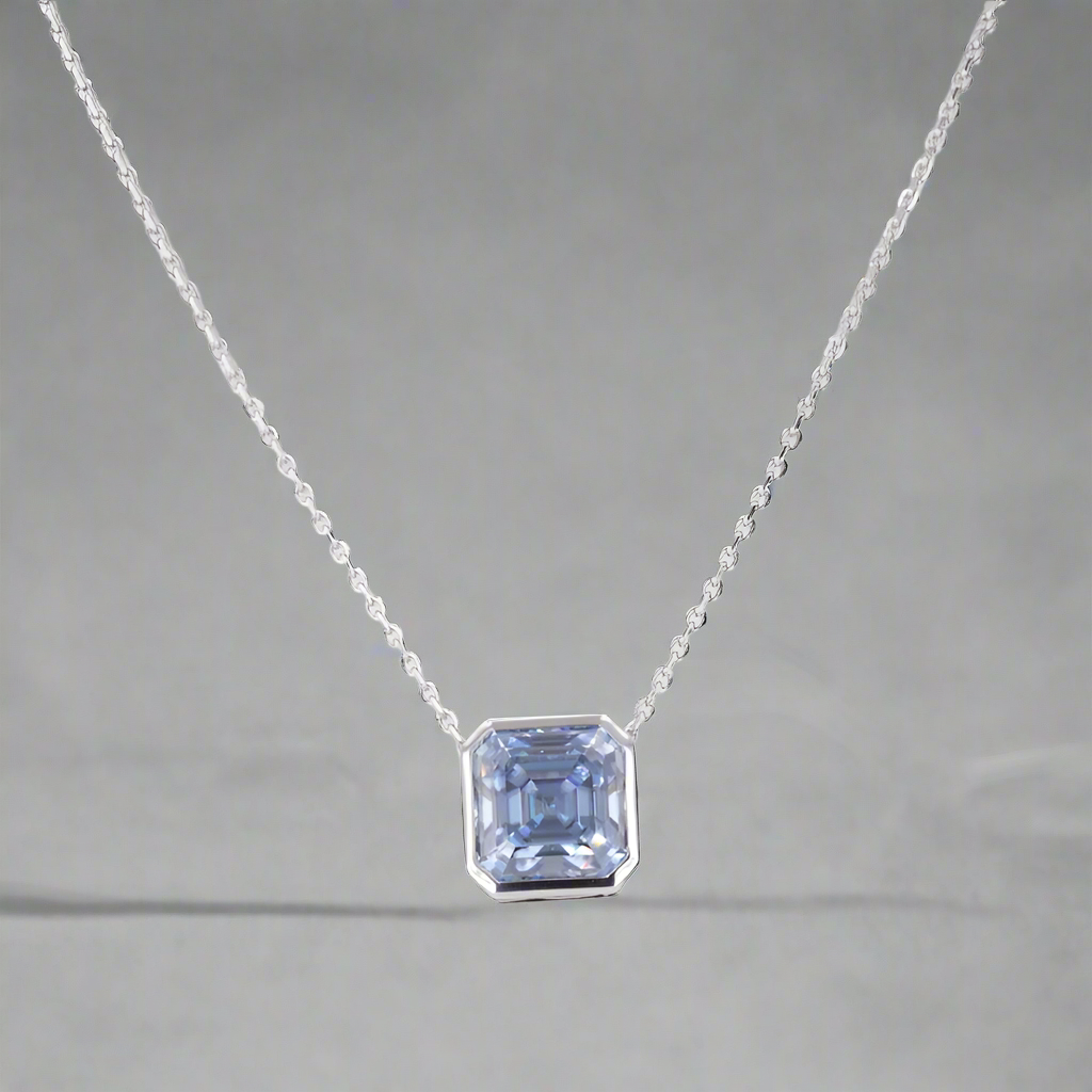 Royal Blue Moissanite Asscher Cut 9X9mm Necklace shop name