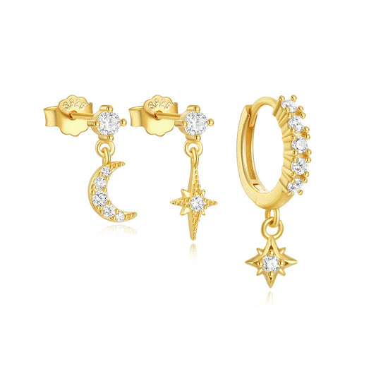 3pcs/set s925 sterling silver star stud earrings hoop earrings set for women shop name