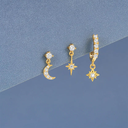3pcs/set s925 sterling silver star stud earrings hoop earrings set for women shop name