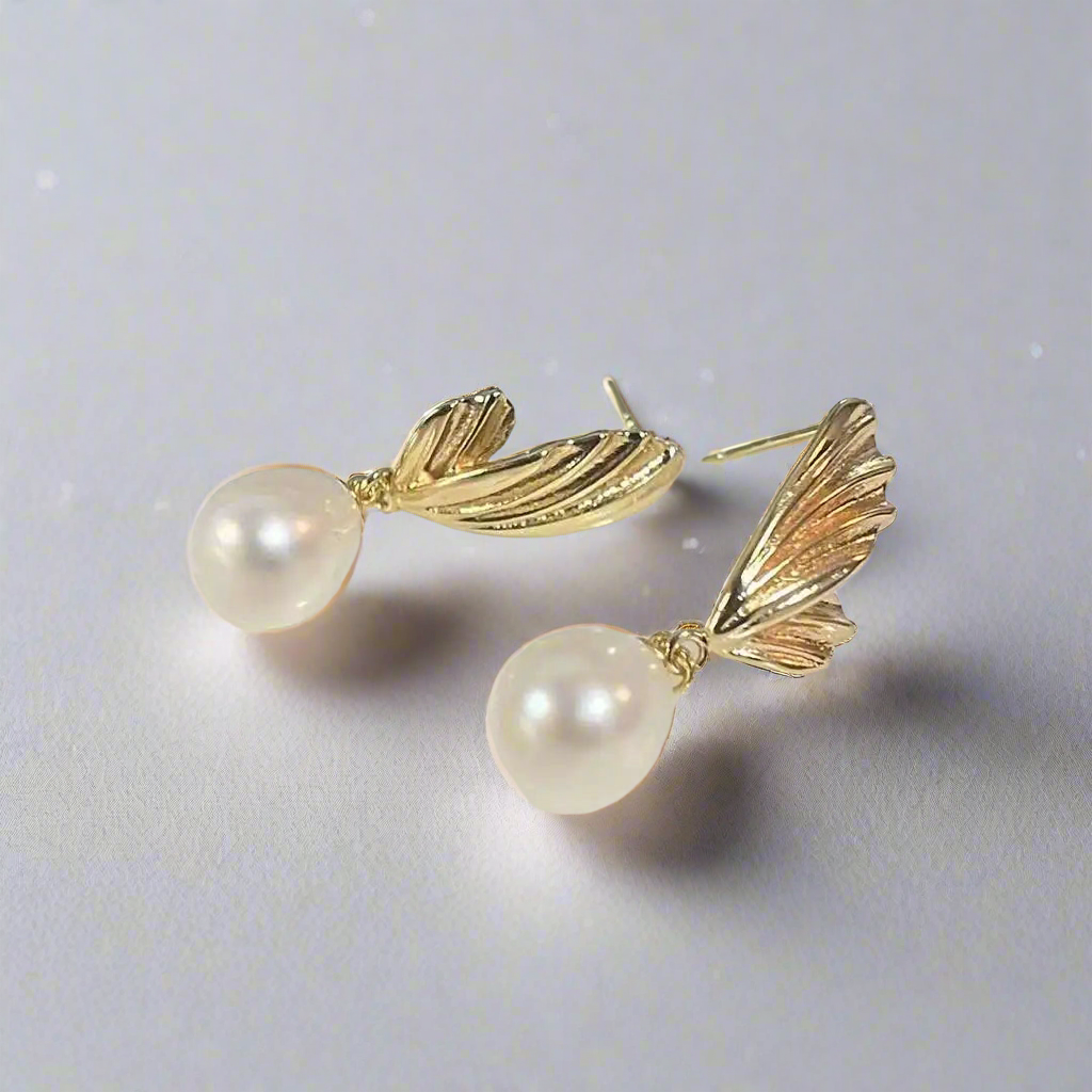 Freshwater Drop Shape Rice Pearls on Angel Wings shop name
