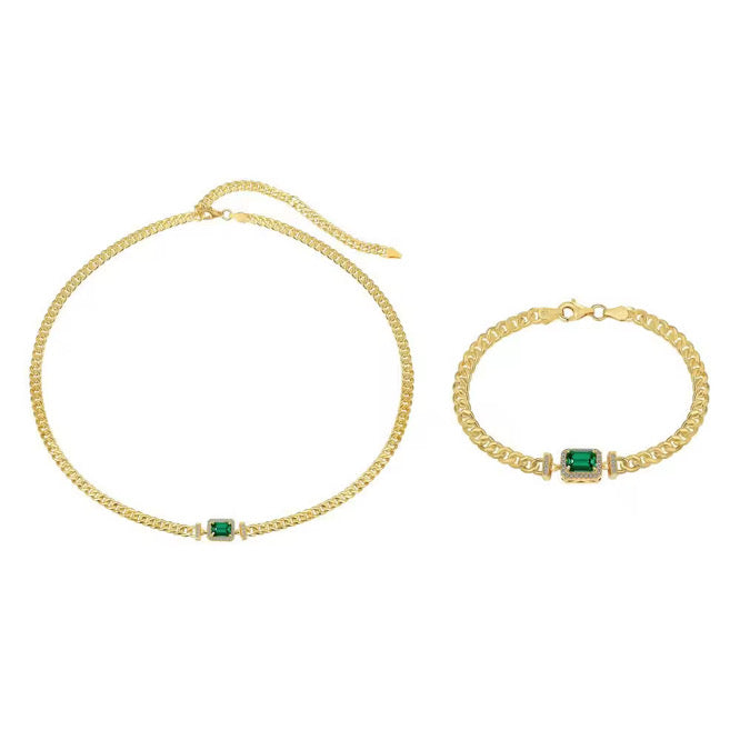 Classic Emerald Chunky Cuban Chain Set shop name