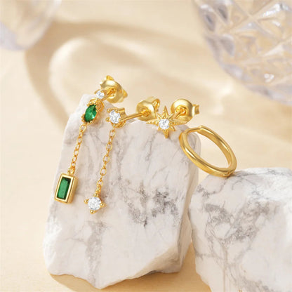 4 Sets Gold Emerald Earrings Plus 2 Charms