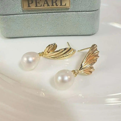 Freshwater Drop Shape Rice Pearls on Angel Wings