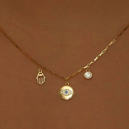 925 Silver Women Jewelry Gold Plated 14K Fatima Evil Eye Hamsa Hand Charm Necklace shop name