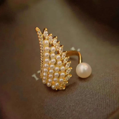 Exquisite shell beads inlaid 18K gold plated feather ring with 6-7mm high quality anillo de perlas girl temperament ring shop name