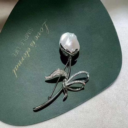 White Rose Brooch with Large Baroque Pearl shop name