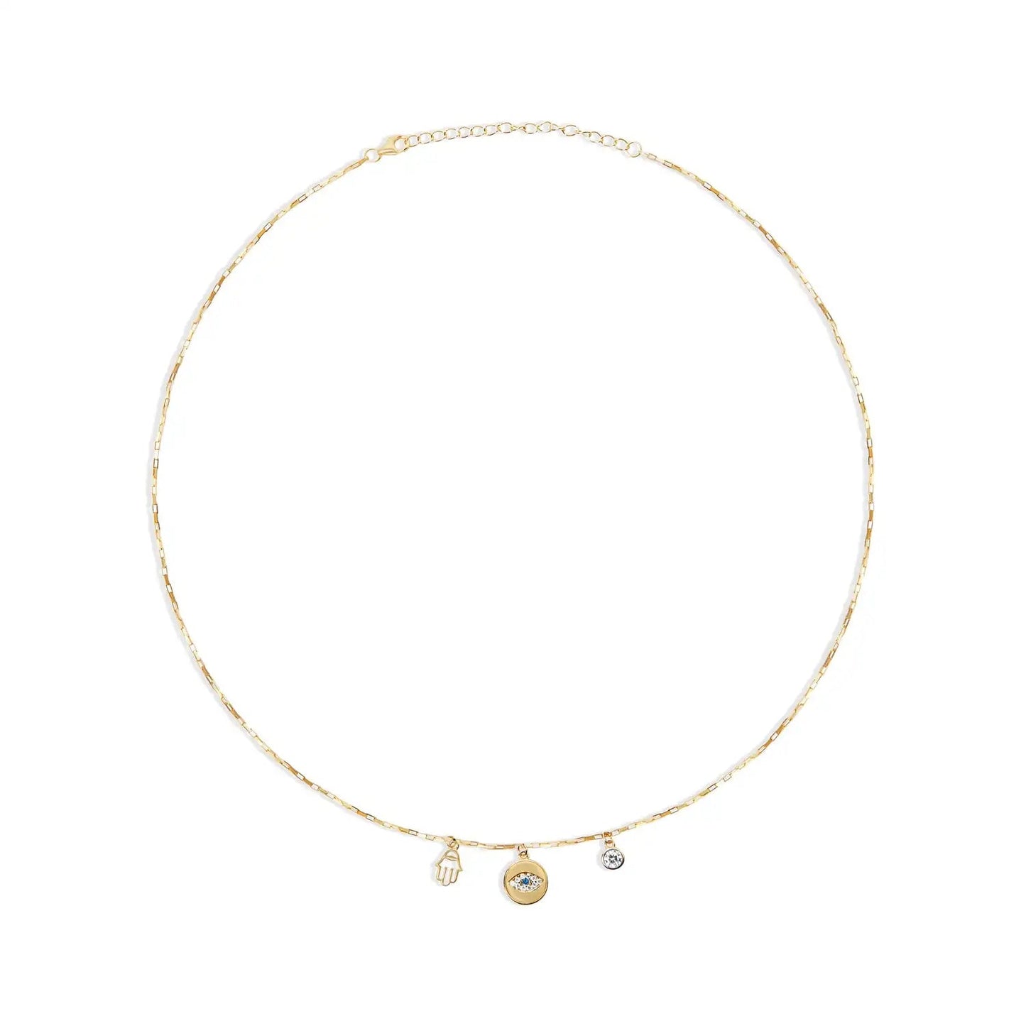 925 Silver Women Jewelry Gold Plated 14K Fatima Evil Eye Hamsa Hand Charm Necklace shop name