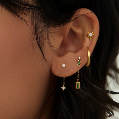 4 Sets Gold Emerald Earrings Plus 2 Charms