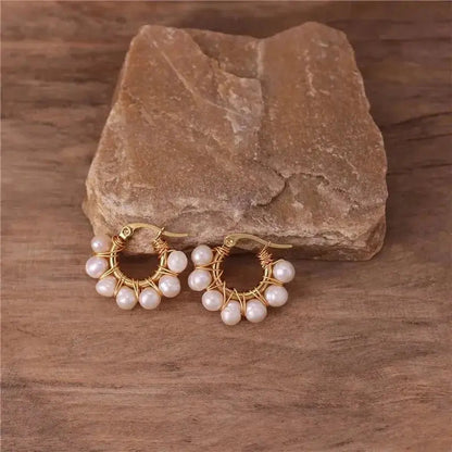 Boho Natural Pearl Hoops All sizes shop name