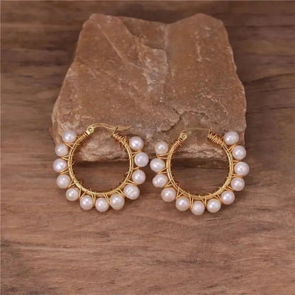 Boho Natural Pearl Hoops All sizes shop name