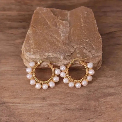 Boho Natural Pearl Hoops All sizes shop name