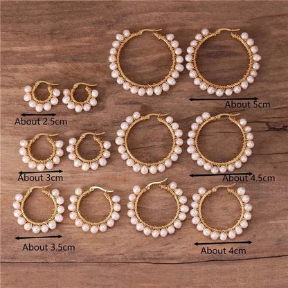 Boho Natural Pearl Hoops All sizes shop name