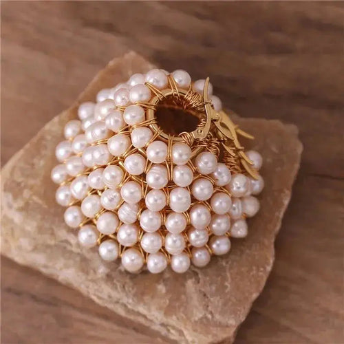 Boho Natural Pearl Hoops All sizes shop name