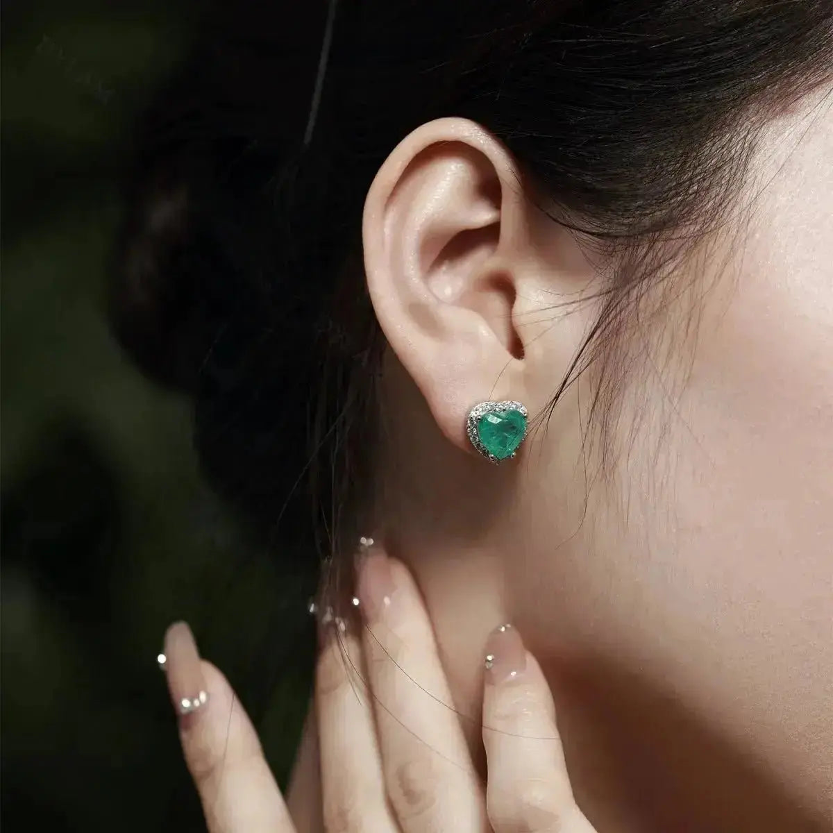 Elegant Paraiba Emerald Heart Stud Earrings Women 337 Lumeni Jewellery