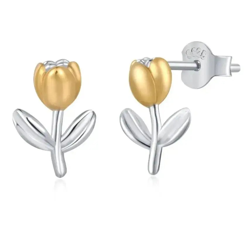 Flower Stud Earrings Enamel 18K Gold and Sliver Lumeni Jewellery