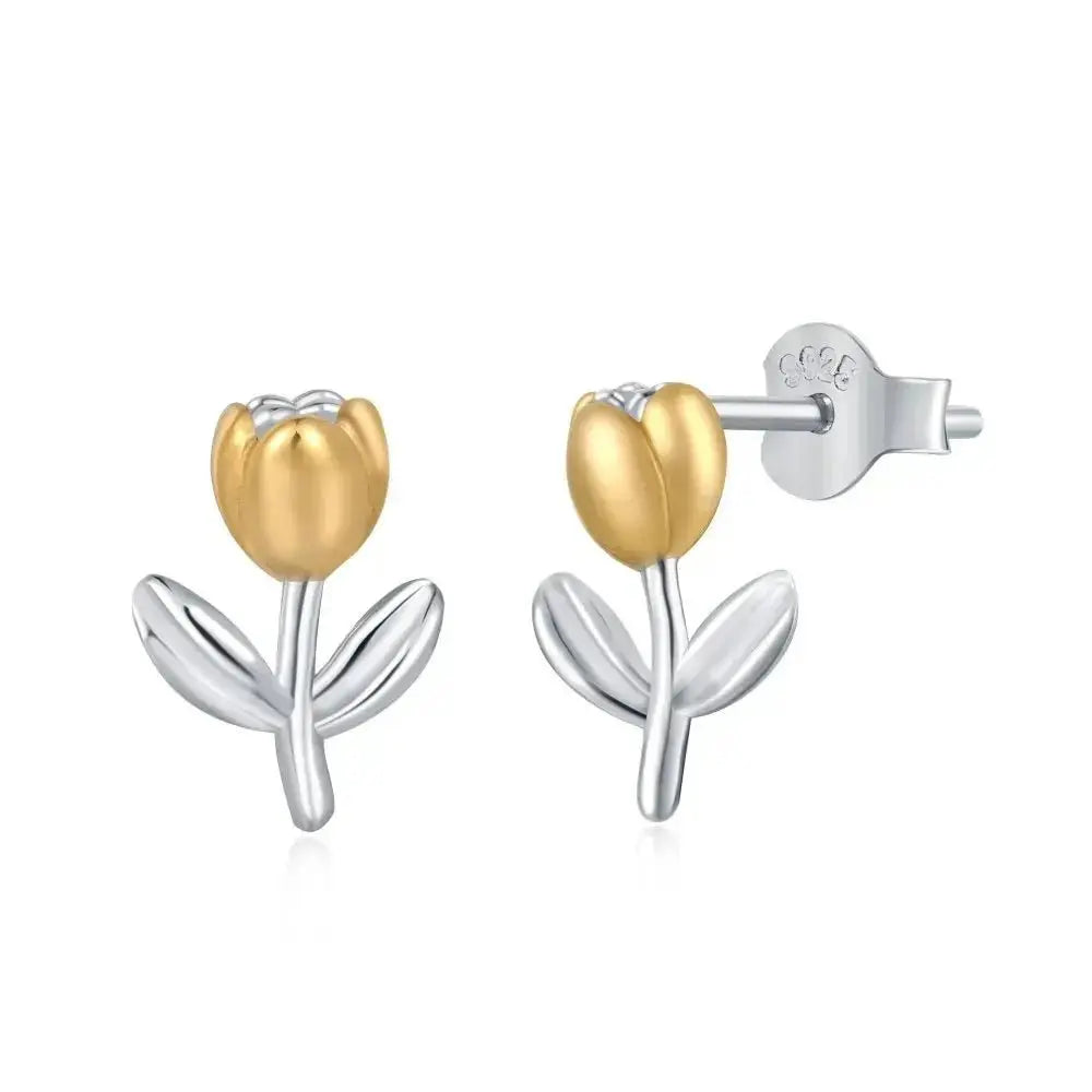 Flower Stud Earrings Enamel 18K Gold and Sliver Lumeni Jewellery