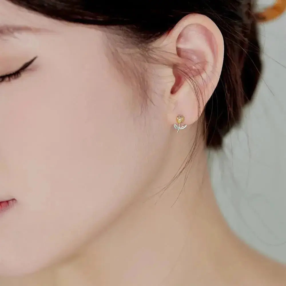 Flower Stud Earrings Enamel 18K Gold and Sliver Lumeni Jewellery