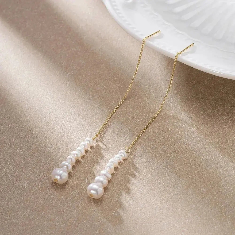 Gold Pearl Drop Tower Tassel Earrings 337 Lumeni Jewellery