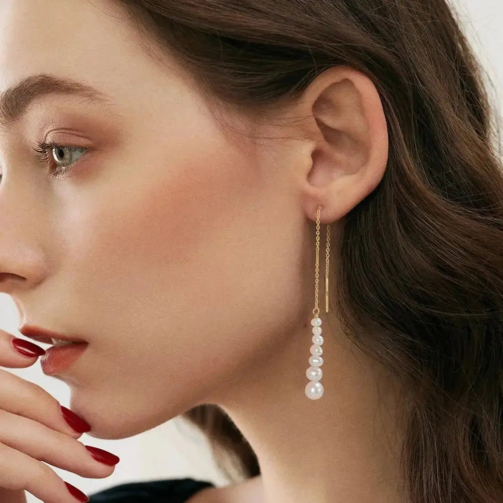 Gold Pearl Drop Tower Tassel Earrings 337 Lumeni Jewellery