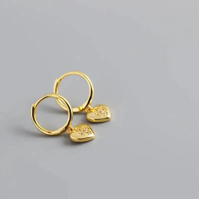 Heart Charm Delicate Hoop Earrings