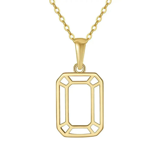 Hollow Mirror Emerald Cut Pendant Necklace shop name