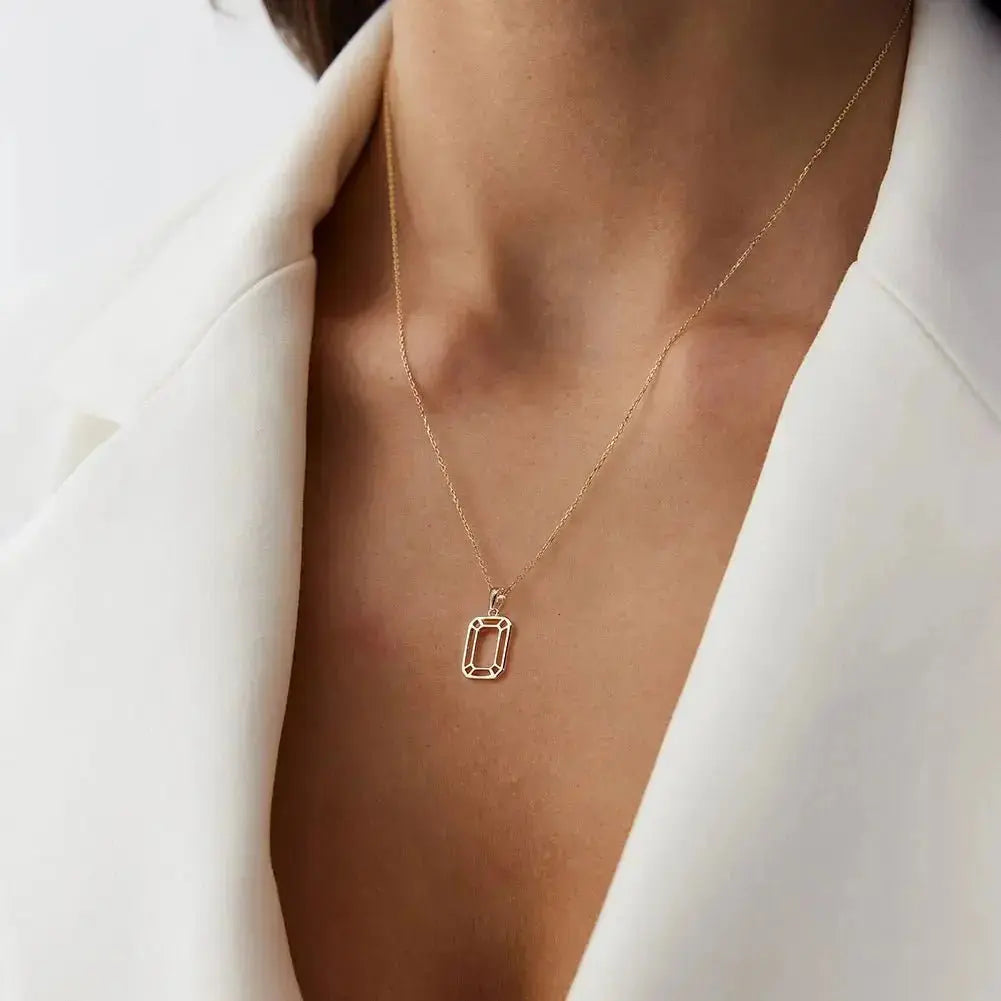 Hollow Mirror Emerald Cut Pendant Necklace shop name