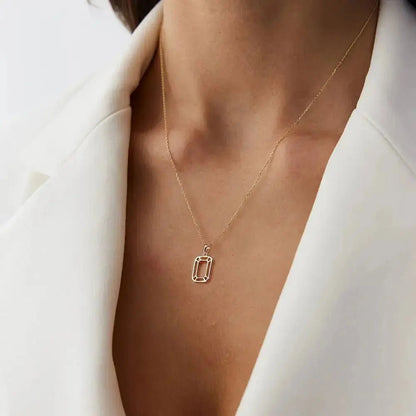 Hollow Mirror Emerald Cut Pendant Necklace shop name
