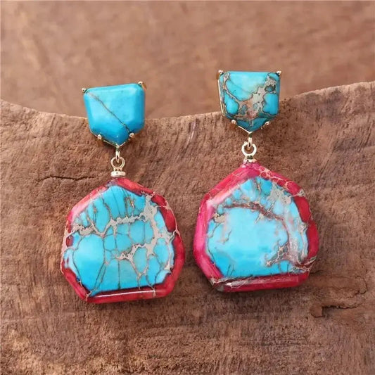 Imperial Jasper Red Turquoise Dangle Drop Earrings 337 Lumeni Jewellery
