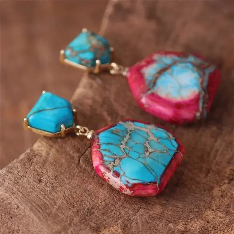 Imperial Jasper Red Turquoise Dangle Drop Earrings 337 Lumeni Jewellery