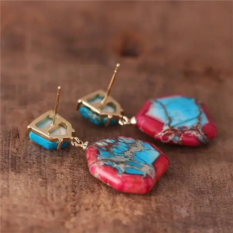 Imperial Jasper Red Turquoise Dangle Drop Earrings 337 Lumeni Jewellery