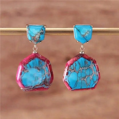 Imperial Jasper Red Turquoise Dangle Drop Earrings 337 Lumeni Jewellery