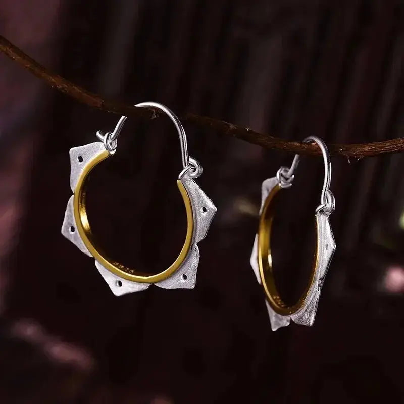 Lotus Fun Real 925 Sterling Silver Fine Jewelry Minimalist Lotus Flower Hoop earring Lumeni Jewellery