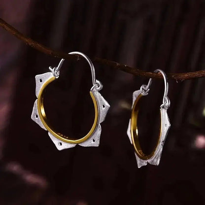 Lotus Fun Real 925 Sterling Silver Fine Jewelry Minimalist Lotus Flower Hoop earring Lumeni Jewellery