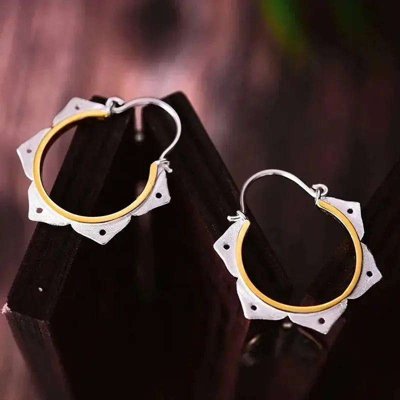 Lotus Fun Real 925 Sterling Silver Fine Jewelry Minimalist Lotus Flower Hoop earring Lumeni Jewellery