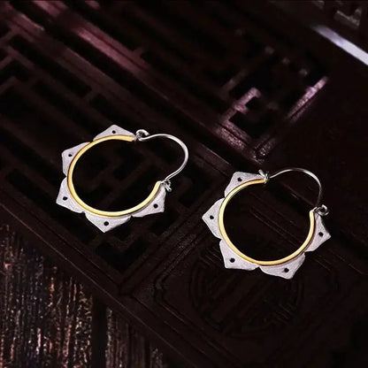 Lotus Fun Real 925 Sterling Silver Fine Jewelry Minimalist Lotus Flower Hoop earring Lumeni Jewellery
