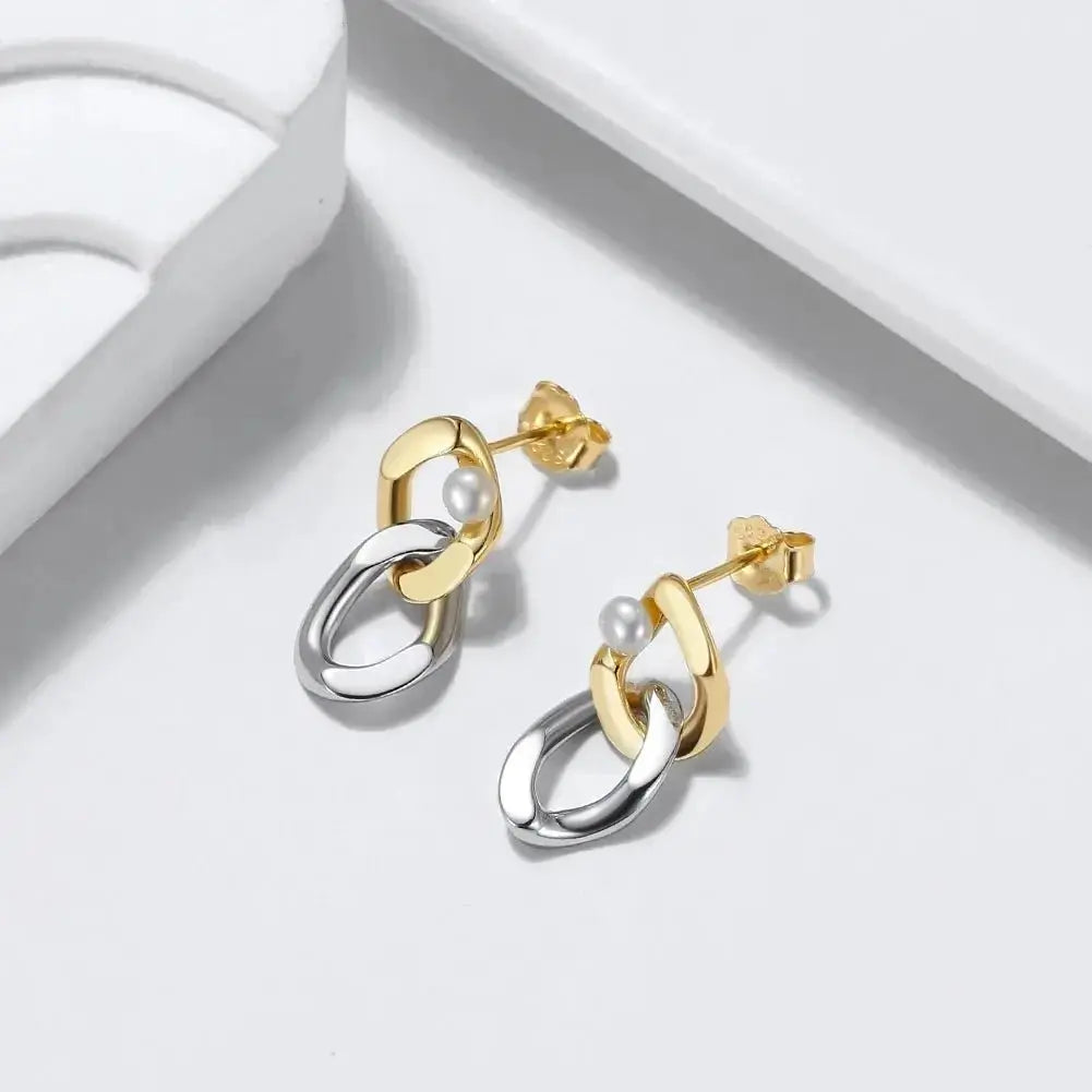 Mixed Metal Chain with Pearl Stud Earrings 337 Lumeni Jewellery