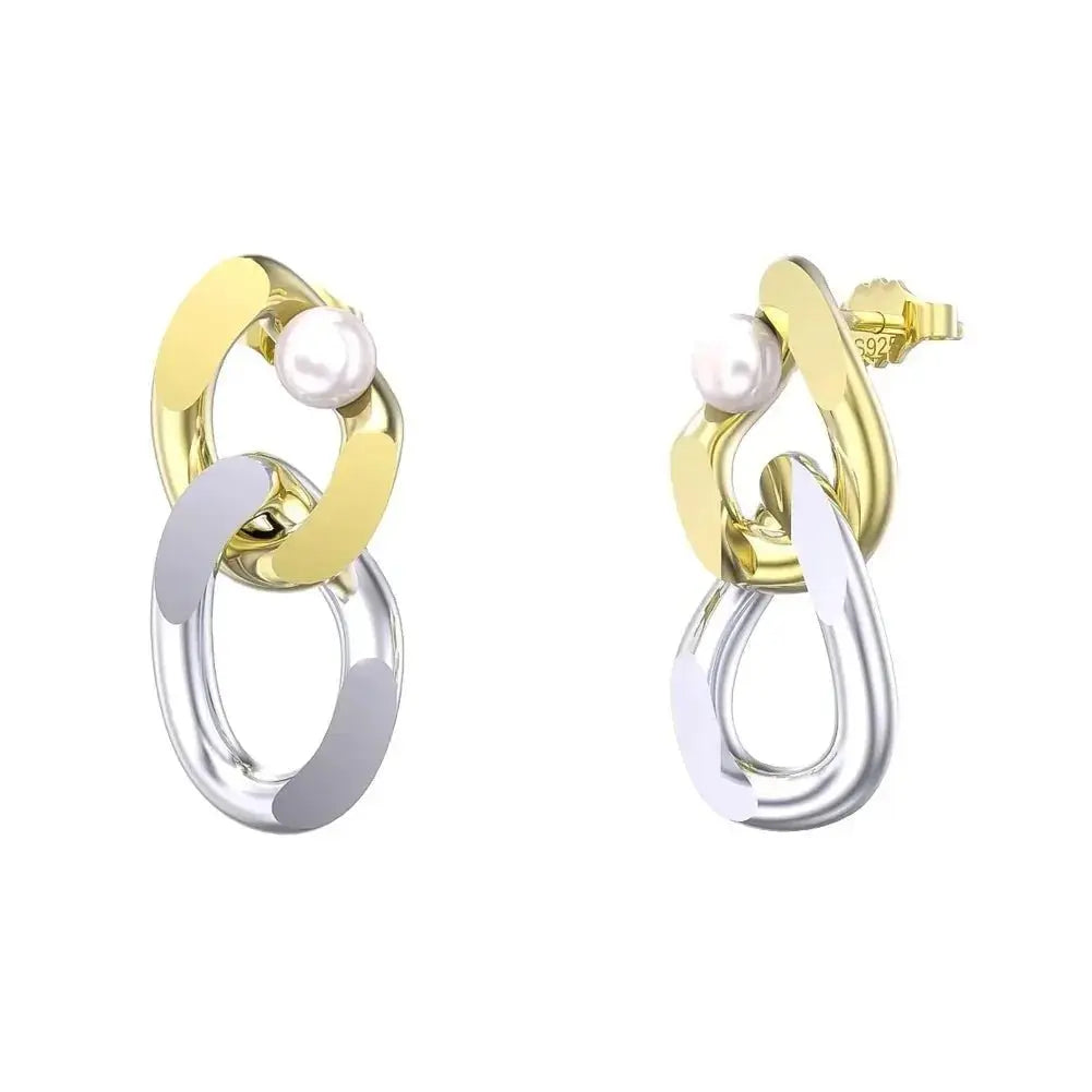 Mixed Metal Chain with Pearl Stud Earrings 337 Lumeni Jewellery