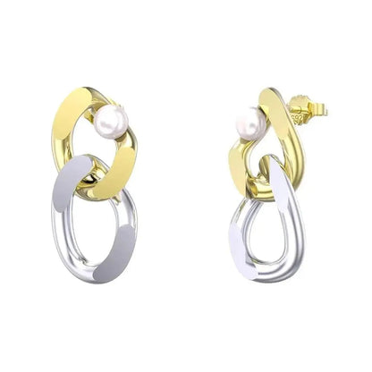 Mixed Metal Chain with Pearl Stud Earrings 337 Lumeni Jewellery