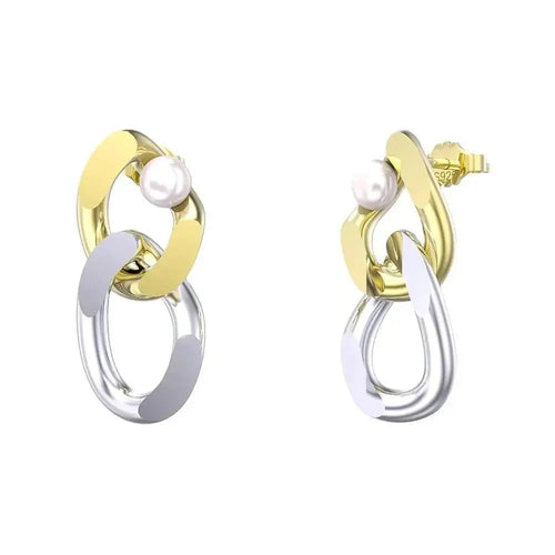Mixed Metal Chain with Pearl Stud Earrings 337 Lumeni Jewellery