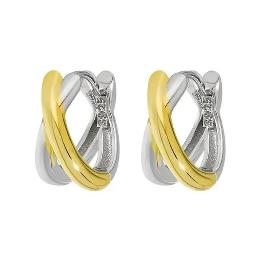 Mixed Metal Criss Cross Hoop Earrings Lumeni Jewellery