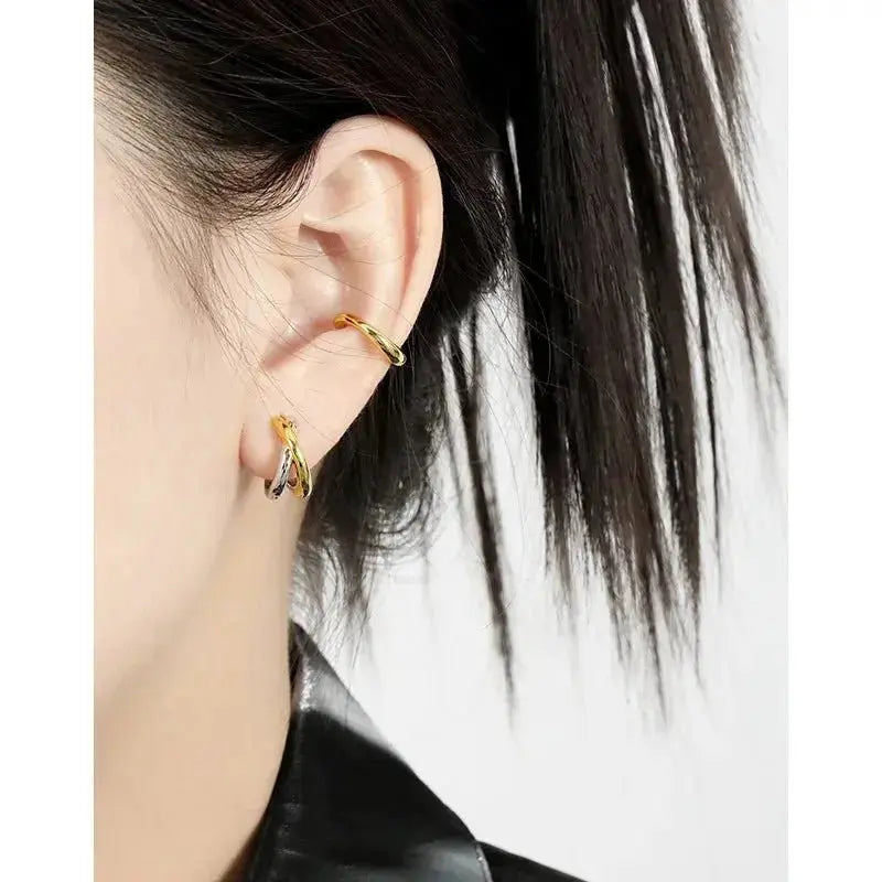 Mixed Metal Criss Cross Hoop Earrings Lumeni Jewellery